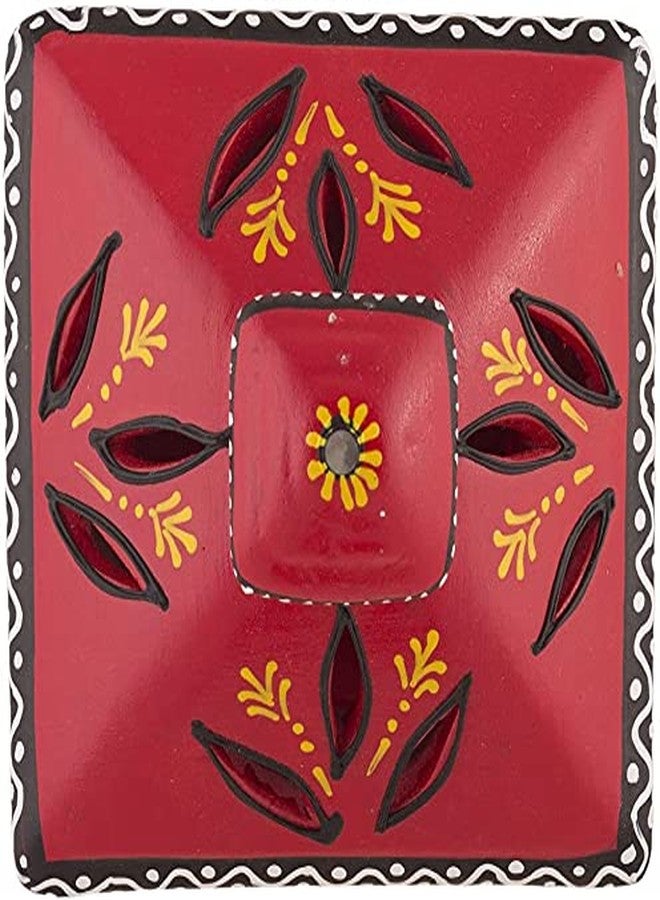 Shabana Art Potteries مصباح كوخ طيني مصنوع يدويًا من ديكور القرية / مصباح شمعة صغيرة / مصباح زيتي للطقوس الدينية (أحمر (عبوة من قطعتين)) - Image 4
